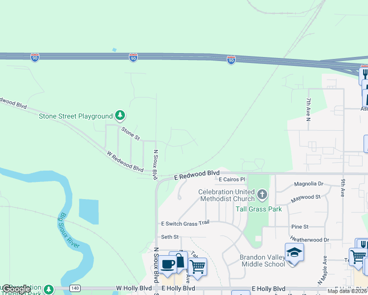 map of restaurants, bars, coffee shops, grocery stores, and more near 201 Stone Street in Brandon