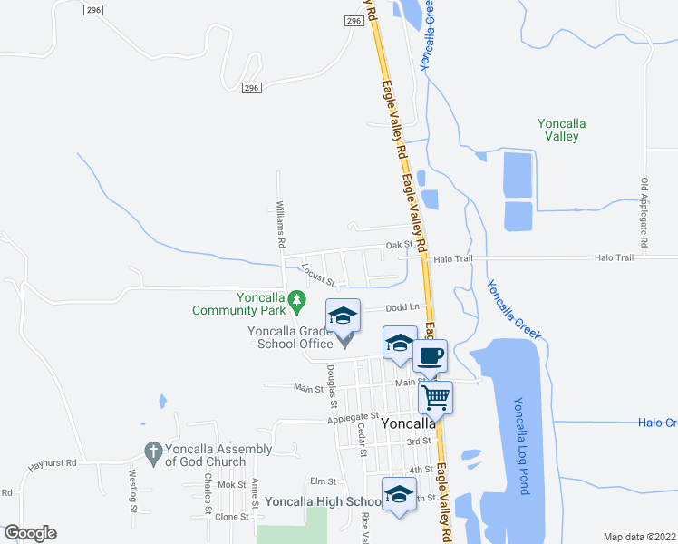 map of restaurants, bars, coffee shops, grocery stores, and more near 425 Spruce Street in Yoncalla