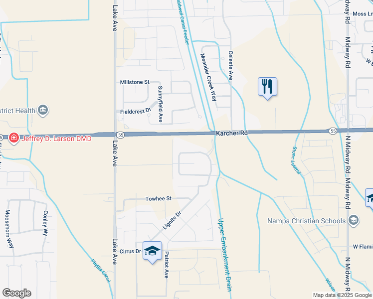map of restaurants, bars, coffee shops, grocery stores, and more near 12692 Sunstone Street in Nampa