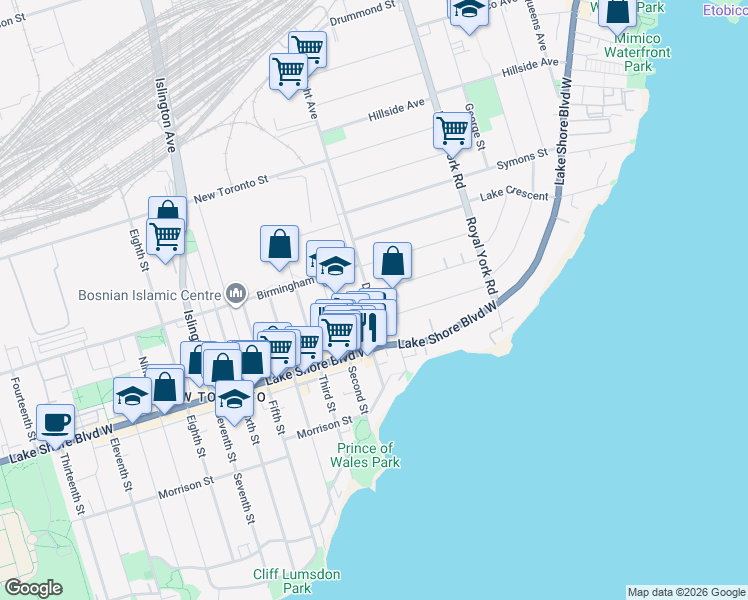 map of restaurants, bars, coffee shops, grocery stores, and more near in Toronto