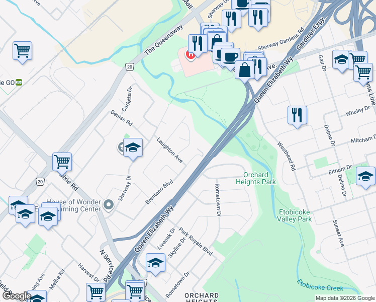 map of restaurants, bars, coffee shops, grocery stores, and more near in Mississauga