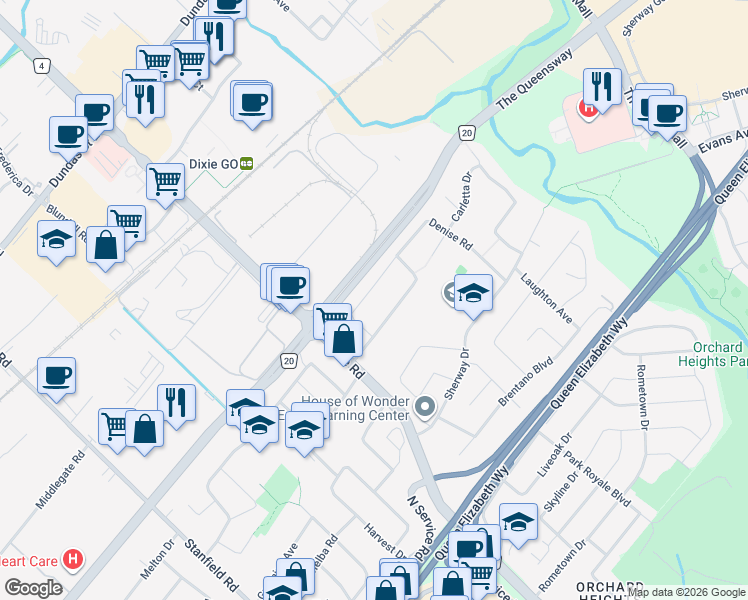 map of restaurants, bars, coffee shops, grocery stores, and more near 1465 Venta Avenue in Mississauga