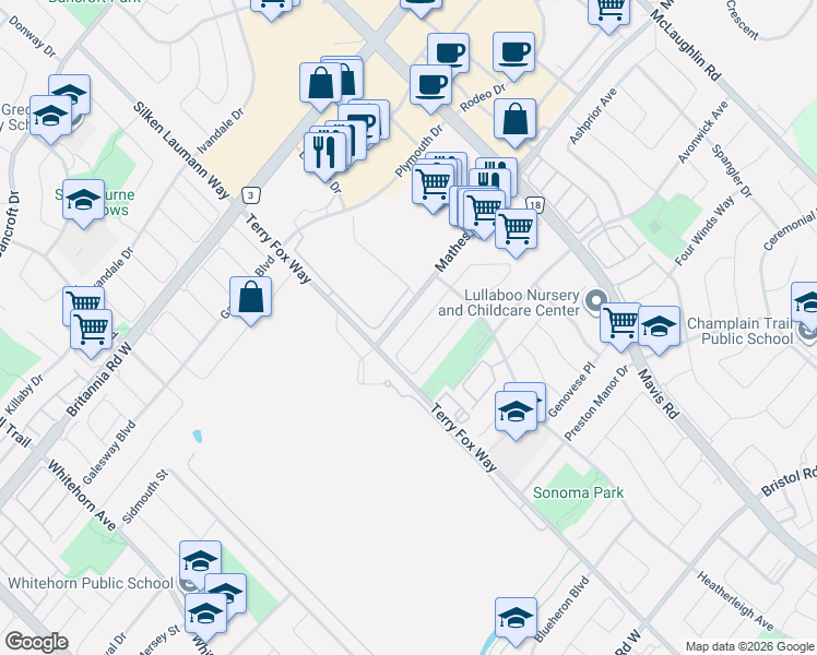 map of restaurants, bars, coffee shops, grocery stores, and more near 922 Ledbury Crescent in Mississauga