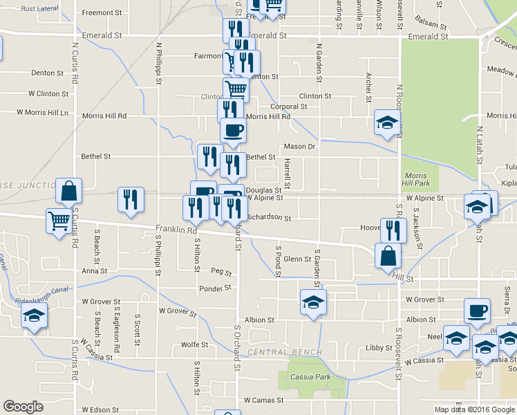 map of restaurants, bars, coffee shops, grocery stores, and more near 4840 Richardson Street in Boise