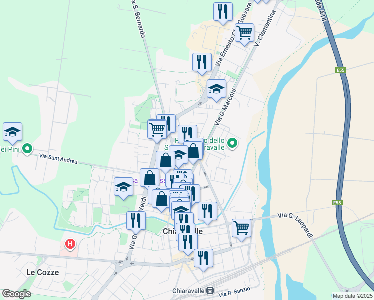 map of restaurants, bars, coffee shops, grocery stores, and more near 41 Via Rinascita in Chiaravalle