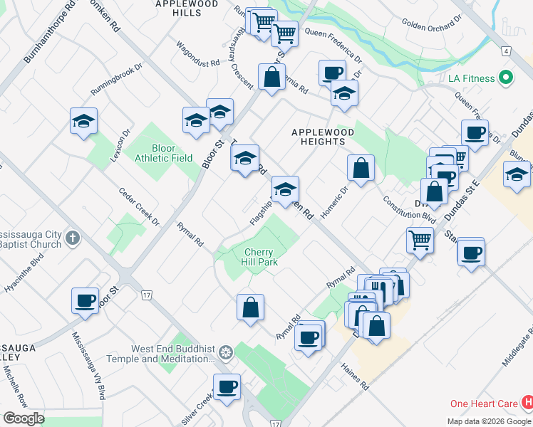 map of restaurants, bars, coffee shops, grocery stores, and more near 924 Flagship Drive in Mississauga