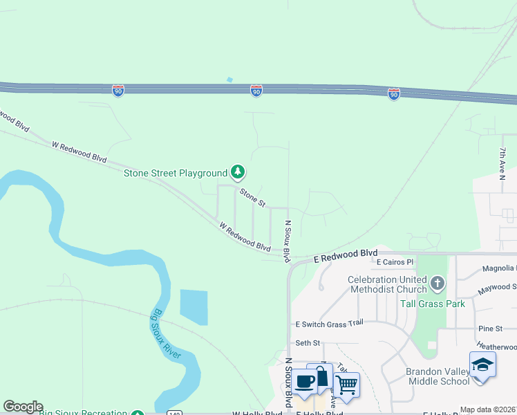 map of restaurants, bars, coffee shops, grocery stores, and more near 201 Stone Street in Brandon