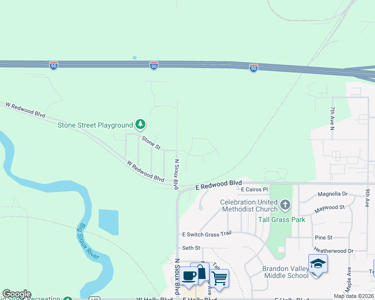 map of restaurants, bars, coffee shops, grocery stores, and more near 105 Stone Street in Brandon