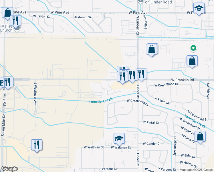 map of restaurants, bars, coffee shops, grocery stores, and more near 1969 West Franklin Road in Meridian