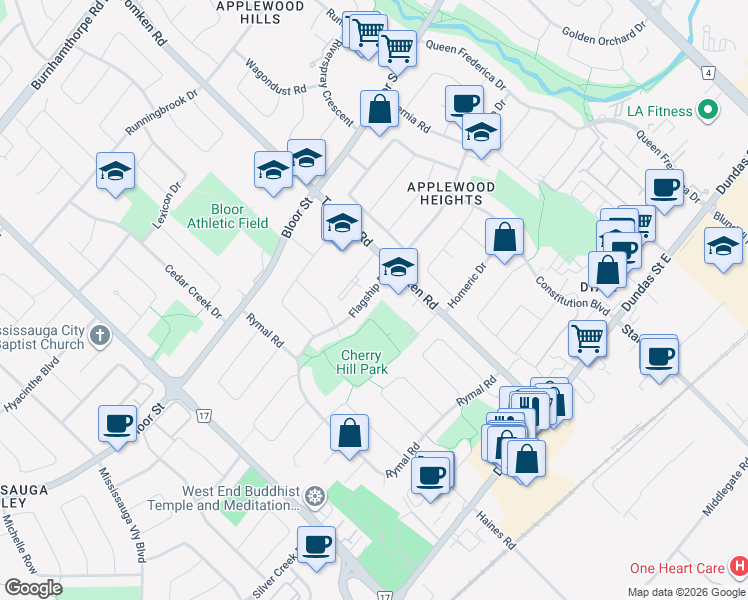 map of restaurants, bars, coffee shops, grocery stores, and more near 924 Flagship Drive in Mississauga