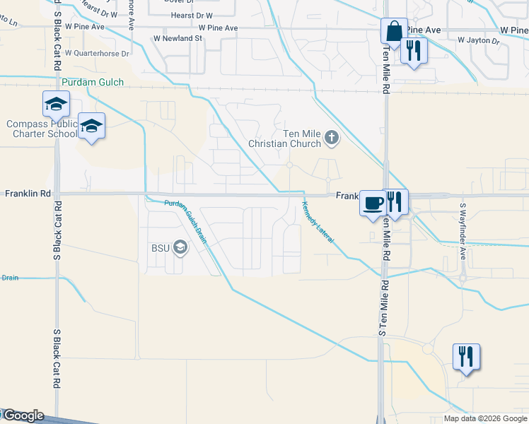 map of restaurants, bars, coffee shops, grocery stores, and more near 144 West Riggs Spring Avenue in Meridian