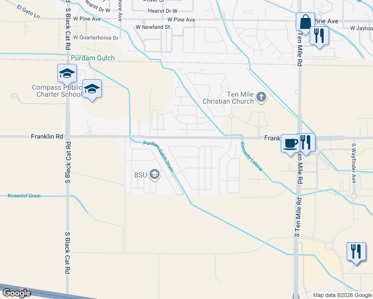 map of restaurants, bars, coffee shops, grocery stores, and more near 3971 West Balance Rock Street in Meridian