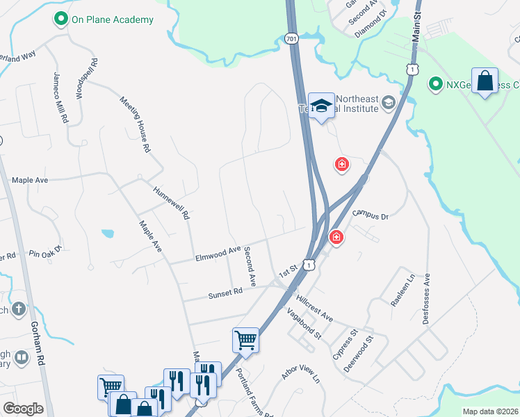 map of restaurants, bars, coffee shops, grocery stores, and more near 8 Leighton Farm Road in Scarborough
