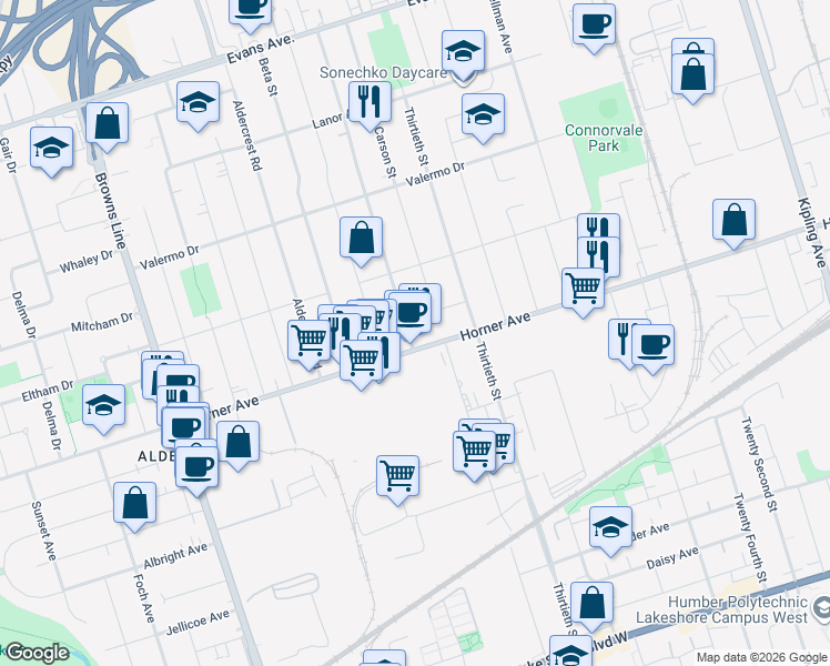 map of restaurants, bars, coffee shops, grocery stores, and more near 147 Delta Street in Toronto