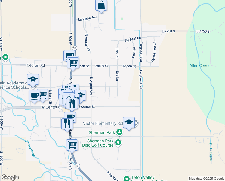 map of restaurants, bars, coffee shops, grocery stores, and more near 210 Birch St in Victor