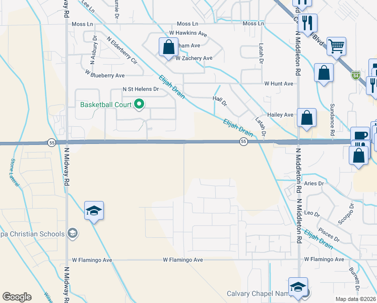 map of restaurants, bars, coffee shops, grocery stores, and more near 11475 Karcher Road in Nampa