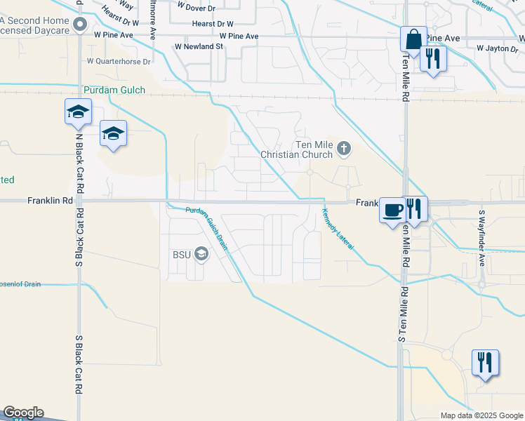 map of restaurants, bars, coffee shops, grocery stores, and more near 3860 West Chair Lift Lane in Meridian