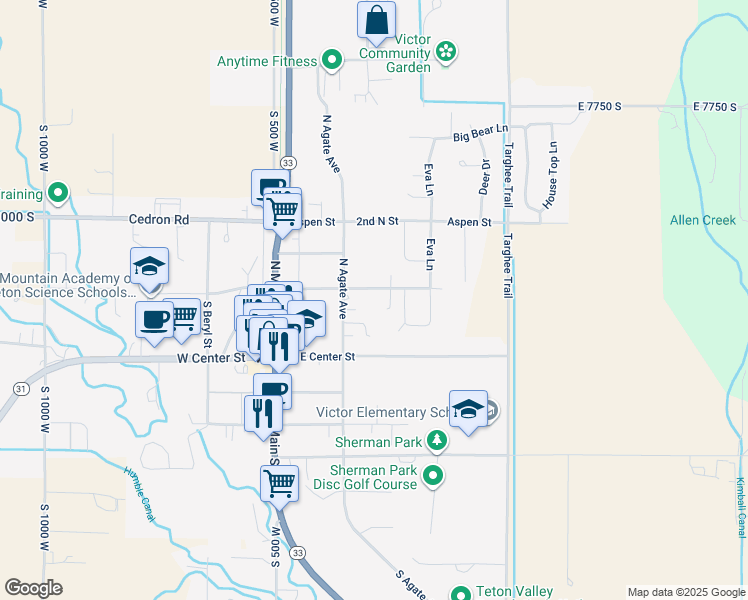 map of restaurants, bars, coffee shops, grocery stores, and more near 101-167 1st North Street in Victor