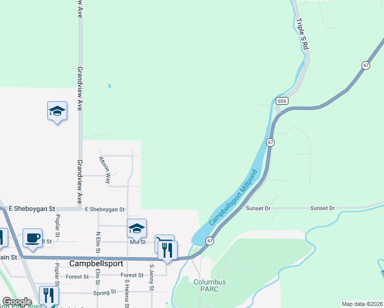 map of restaurants, bars, coffee shops, grocery stores, and more near Autumn Lane in Campbellsport