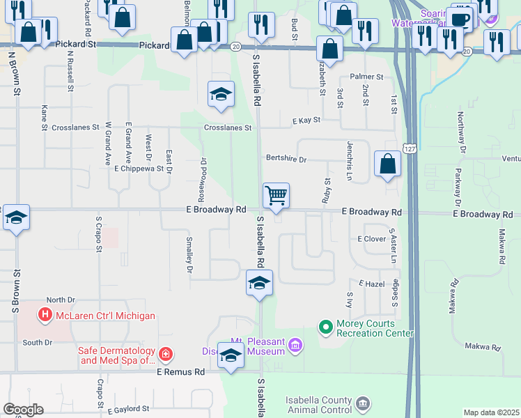 map of restaurants, bars, coffee shops, grocery stores, and more near 5001 East Broadway Road in Mount Pleasant