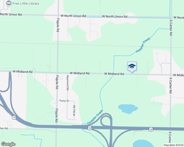 map of restaurants, bars, coffee shops, grocery stores, and more near 2359 W Midland Rd in Midland Township