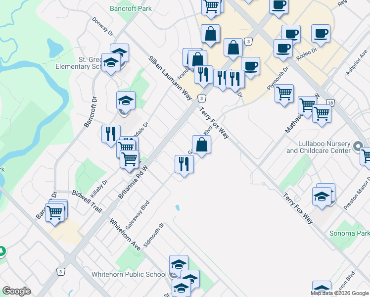 map of restaurants, bars, coffee shops, grocery stores, and more near 5986 Gant Crescent in Mississauga
