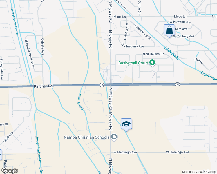 map of restaurants, bars, coffee shops, grocery stores, and more near 15985 Midway Road in Nampa
