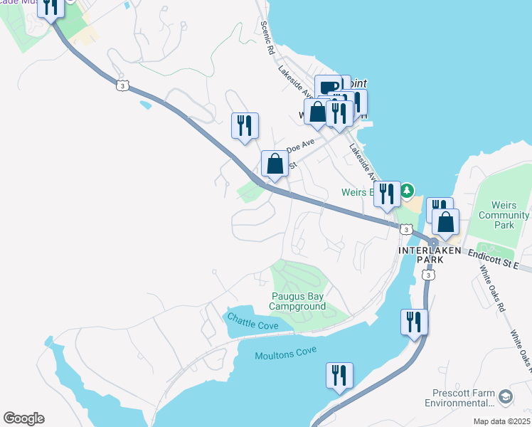 map of restaurants, bars, coffee shops, grocery stores, and more near 26 Memory Lane in Laconia