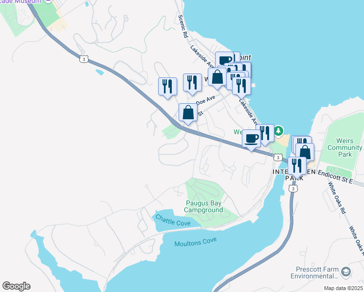 map of restaurants, bars, coffee shops, grocery stores, and more near 26 Memory Lane in Laconia