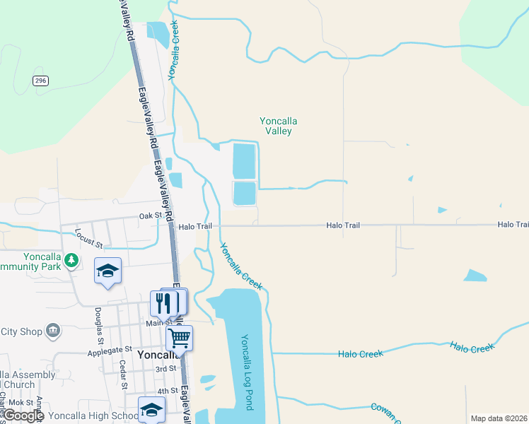 map of restaurants, bars, coffee shops, grocery stores, and more near 420 Halo Trail in Yoncalla