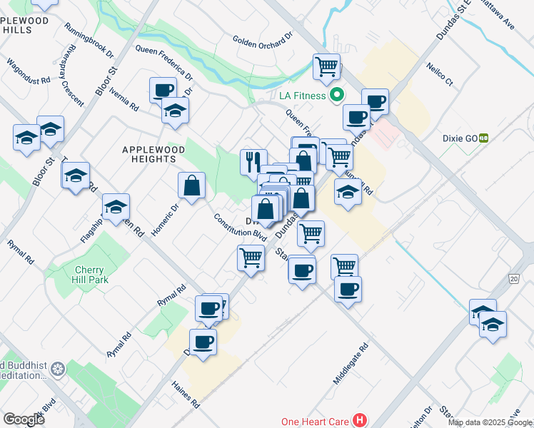 map of restaurants, bars, coffee shops, grocery stores, and more near 3034 Palstan Road in Mississauga