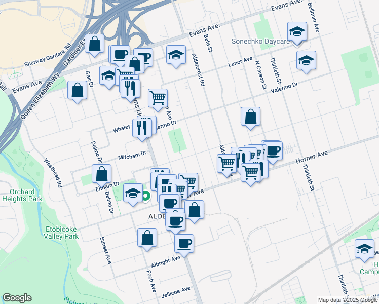 map of restaurants, bars, coffee shops, grocery stores, and more near 462 Rimilton Avenue in Toronto
