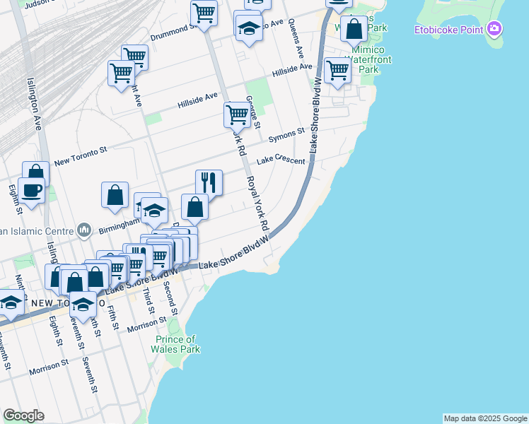 map of restaurants, bars, coffee shops, grocery stores, and more near in Toronto