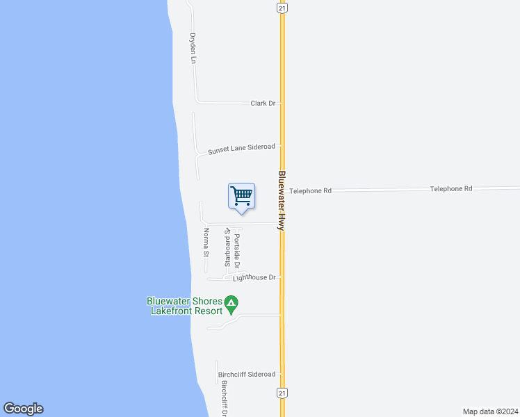 map of restaurants, bars, coffee shops, grocery stores, and more near 34630 Lane of Pines Sideroad in Huron County