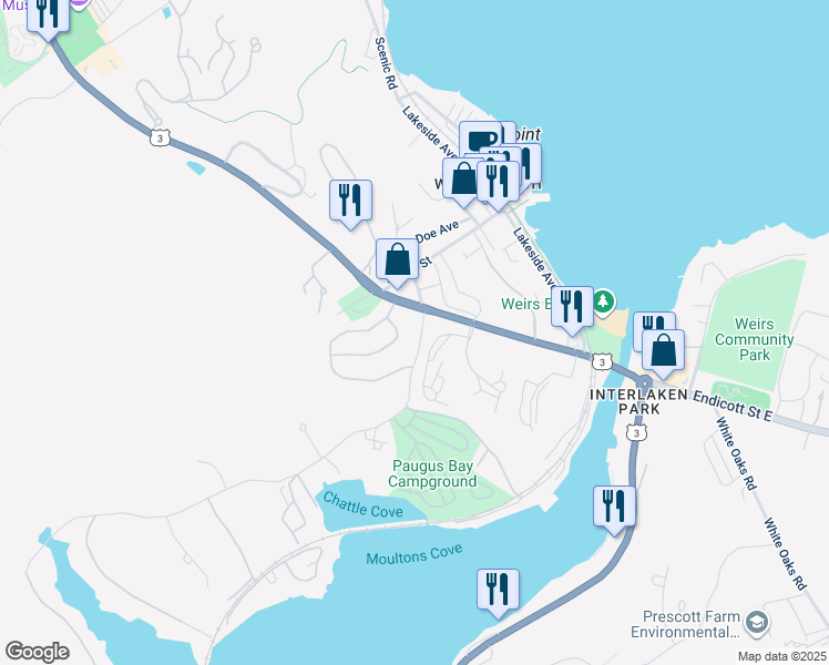 map of restaurants, bars, coffee shops, grocery stores, and more near 5 Hilliard Road in Laconia