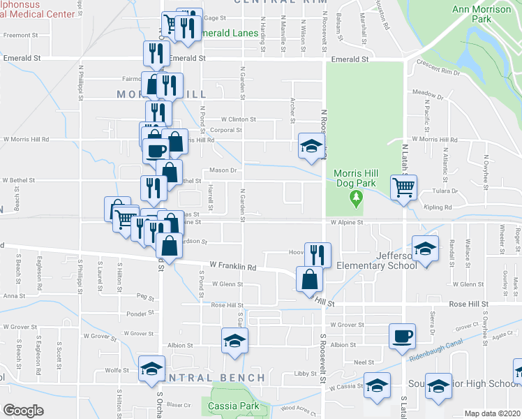 map of restaurants, bars, coffee shops, grocery stores, and more near 4530 West Tabitha Street in Boise