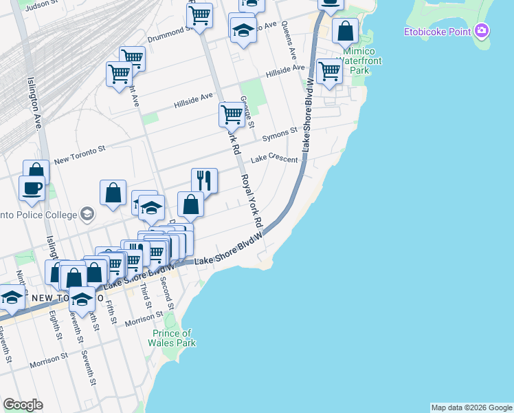 map of restaurants, bars, coffee shops, grocery stores, and more near in Toronto