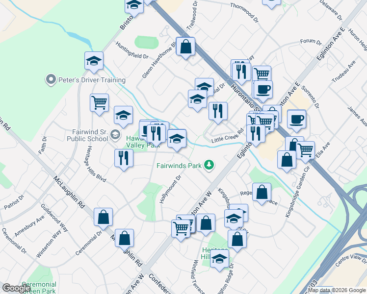 map of restaurants, bars, coffee shops, grocery stores, and more near 5223 Tagish Court in Mississauga