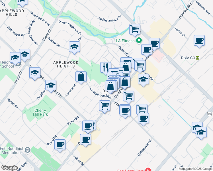 map of restaurants, bars, coffee shops, grocery stores, and more near 3064 Joel Kerbel Place in Mississauga