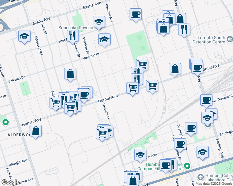 map of restaurants, bars, coffee shops, grocery stores, and more near in Toronto
