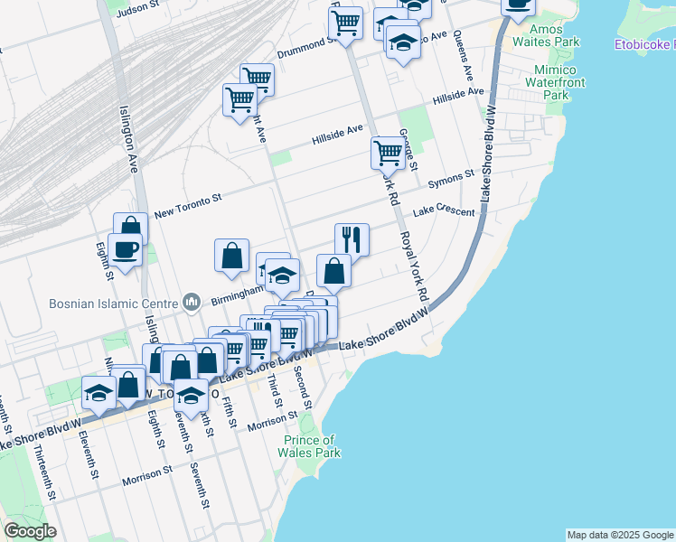 map of restaurants, bars, coffee shops, grocery stores, and more near 65 Murrie Street in Toronto