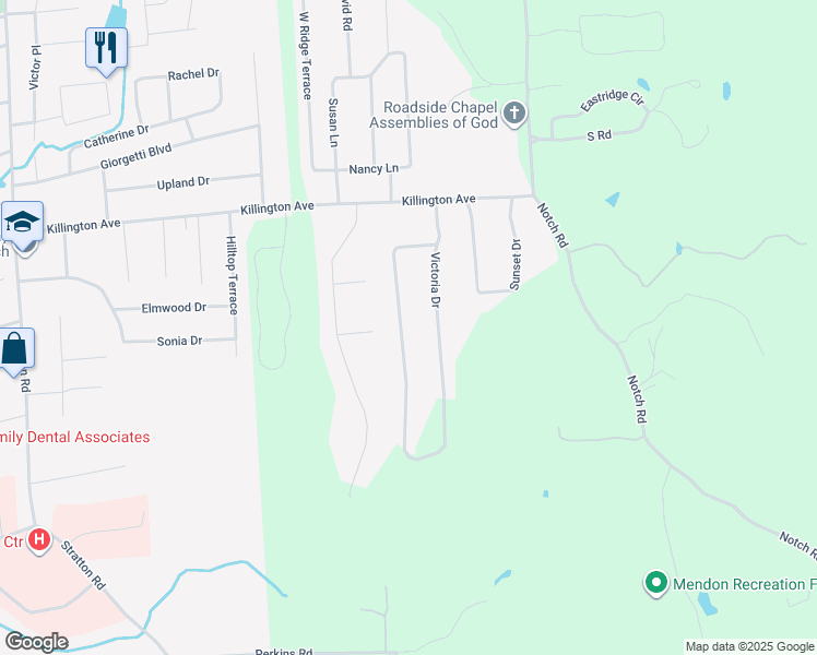 map of restaurants, bars, coffee shops, grocery stores, and more near 814 Victoria Drive in Rutland