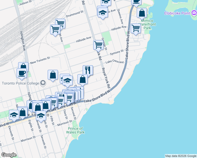 map of restaurants, bars, coffee shops, grocery stores, and more near 24 Heman Street in Toronto