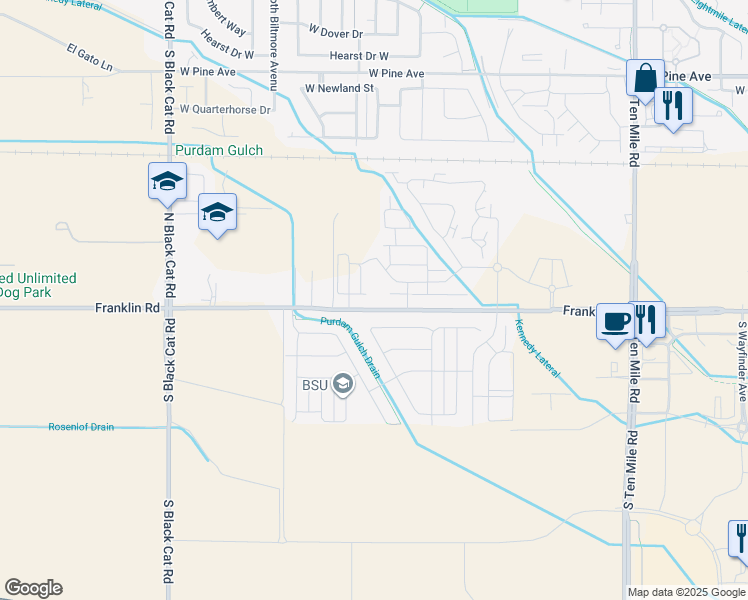 map of restaurants, bars, coffee shops, grocery stores, and more near 4110 West Franklin Road in Meridian