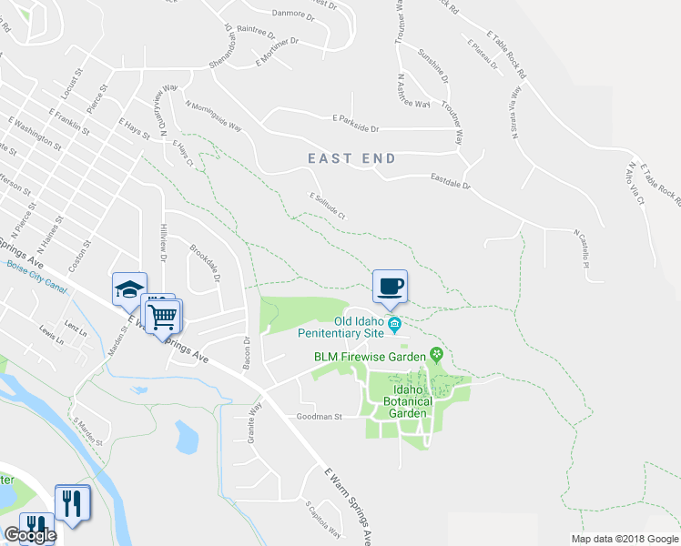 map of restaurants, bars, coffee shops, grocery stores, and more near 2440 Old Penitentiary Road in Boise