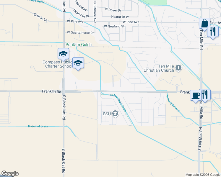 map of restaurants, bars, coffee shops, grocery stores, and more near 4270 West Franklin Road in Meridian