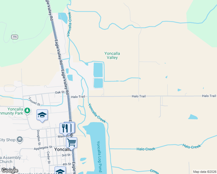 map of restaurants, bars, coffee shops, grocery stores, and more near 420 Halo Trail in Yoncalla