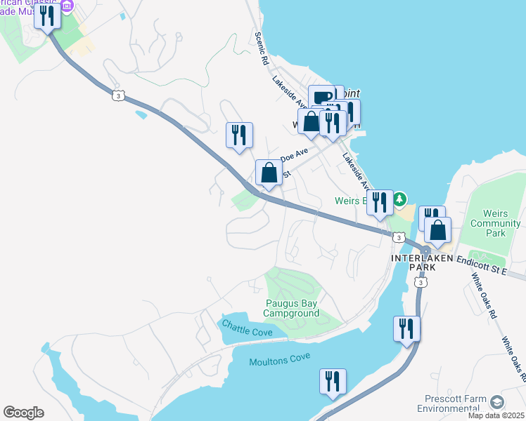 map of restaurants, bars, coffee shops, grocery stores, and more near 26 Memory Lane in Laconia