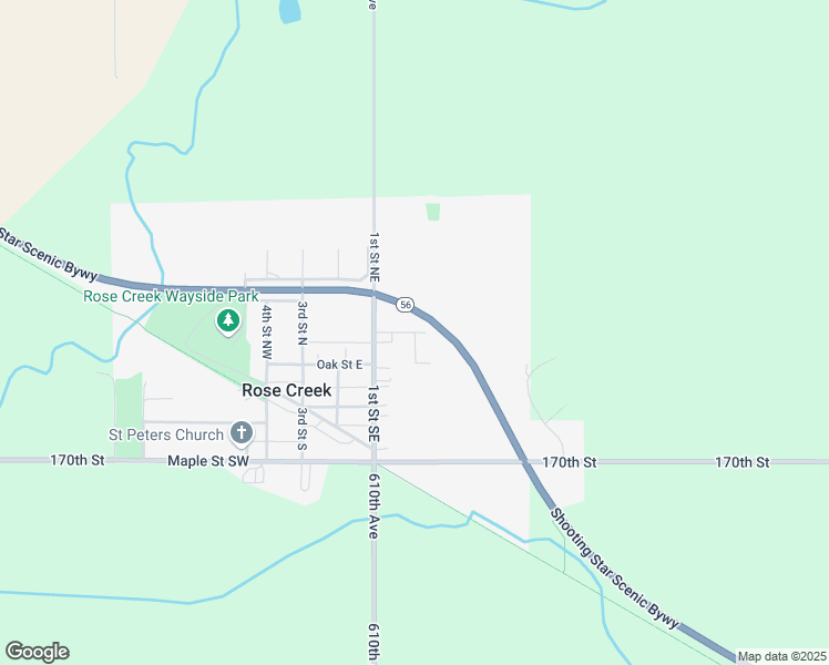 map of restaurants, bars, coffee shops, grocery stores, and more near 157 Rose Street Northeast in Rose Creek