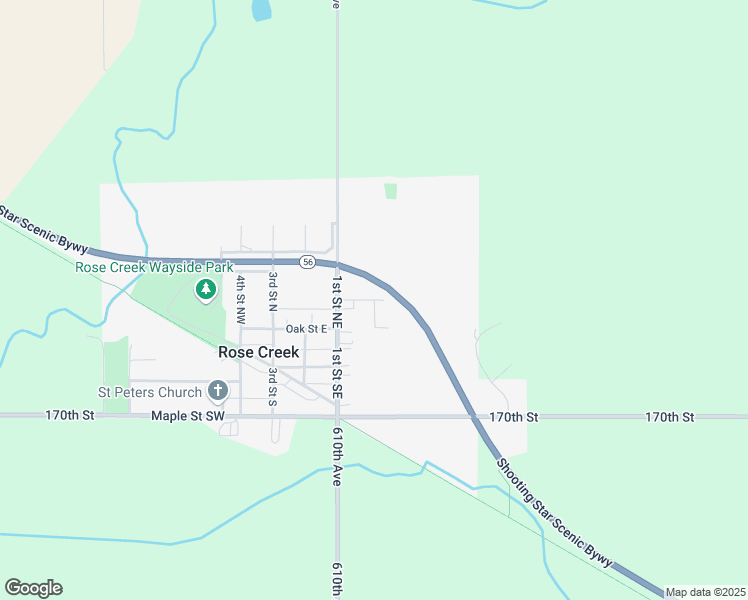 map of restaurants, bars, coffee shops, grocery stores, and more near 157 Rose Street Northeast in Rose Creek